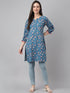 Blue Cotton Floral Print Regular Tunic